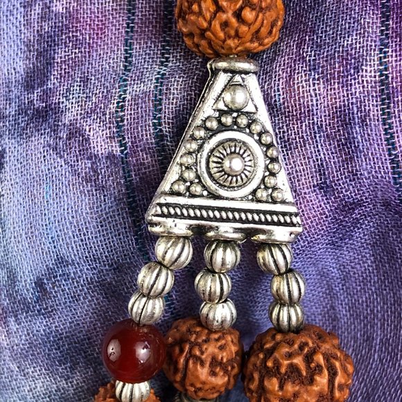 Rudraksha Beads with sterling silver trident and carnelian beads  100.00 - Picture 8 of 16